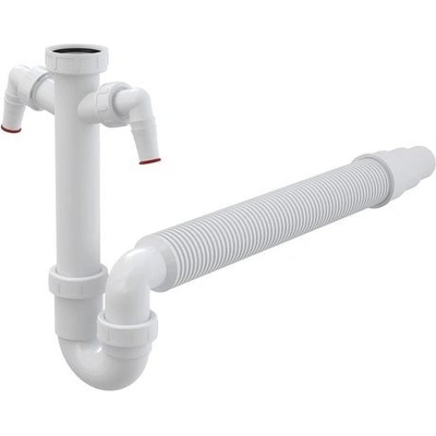 Alcadrain Potrubný sifón s prepadovou maticou 6/4", dvoma prípojkami a flexi hadicou A84-DN50/40