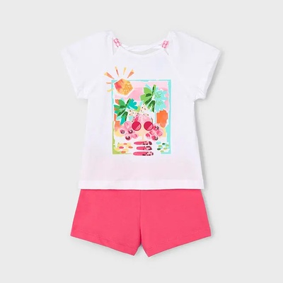 Mayoral Комплект шорти в розов цвят и бяла тениска с апликация за мини момиче Майорал
