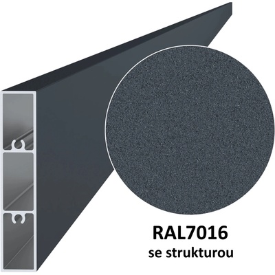 Hliníkový profil s povrchovou úpravou RAL7016, práškový lak se strukturou, 80x16x6000mm