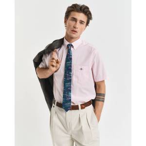 Gant Риза с къс ръкав Gant Regular Fit Classic Poplin Short Sleeve Shirt - Light Pink