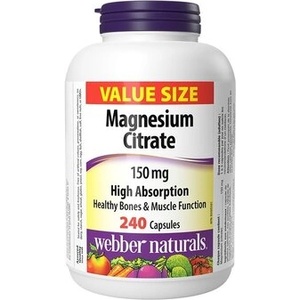 Webber Naturals Релакс на мускулите и нервната система - Магнезий цитрат (с висока абсорбция) 150 mg , 240 капсули (3915 WN)