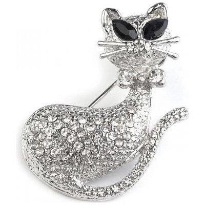 Fashion Jewelry brož kočka s kamínky 106238