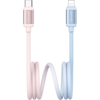 Usams US-SJ757 dvojfarebný opletený nabíjací a dátový USB-C na Lightning 1,2m ružovomodrý