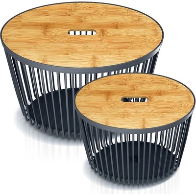 Prosperplast Set 2 univerzálnych oválnych košov CLUBO s bambusovými vekami 30 + 55 l antracit