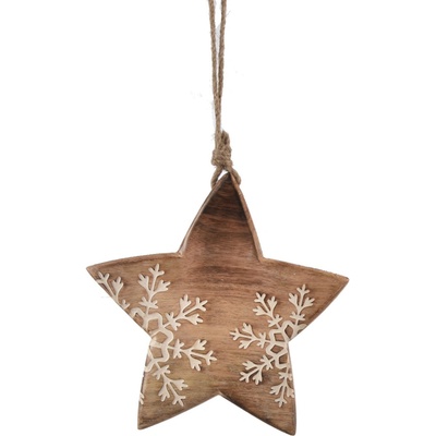 4Home Dekorace z mangového dřeva Snowflake Star 20 cm