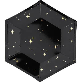 Image 1 of PartyDeco Чинии - черни със златни звезди 20 см 6 бр