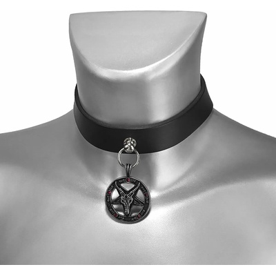 Leather & steel fashion Чокър baphomet red crystal leather choker - lsf9 56