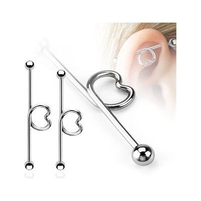 Šperky eshop ocelový piercing do ucha tyčinka se srdcem a kuličkami C29.7