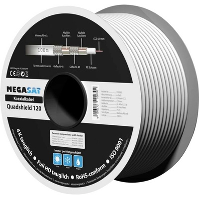 MegaSat 100093 koaxiální kabel, vnější Ø: 7.0 mm, bílá, 100 m