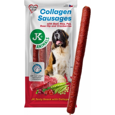 JK ANIMALS klobásy s hovězím kolagenem rýží hrachem šípkem a brusinkami 600 g