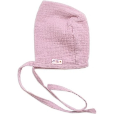 Baby Nellys Mušelínová čepička na zavazování bonetka Girl Hand Made pudrová růžová