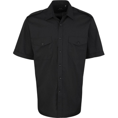 Premier Workwear pánská pilotní košile s krátkým rukávem PR212 black
