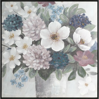 Ručne maľovaný obraz na plátne s rámom 2 - kvety vo váze 80 x 80 cm