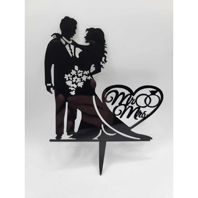Loranc Топер за торта - Сватбена двойка, черен цвят