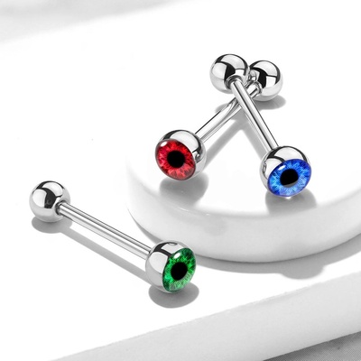 Šperky eshop piercing do jazyka z oceli barevné oko rovná činka SP34.19 červená