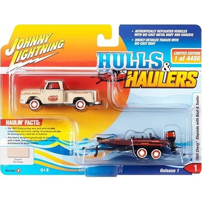Johnny Lightning Chevy Stepside Pick-up 1965 w/Bass Boat a Trailer 1:64
