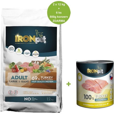 IRONpet Dog Adult Large & Giant Turkey Krůta 2 x 12 kg