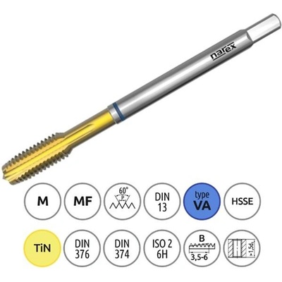 Narex Ždánice 041535262160000 - Závitník strojní M 16 x 2,0 mm typ 3043 kód 3660 TiN, lícování ISO 2 (6H), DIN 376