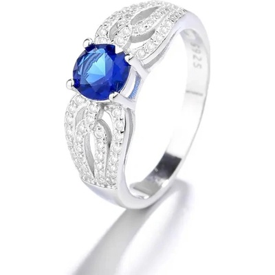 Majya Stříbrný prsten modrý safír se zirkony SERENA 10045 6