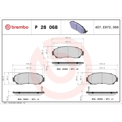 Sada brzdových destiček, vždy 4 kusy v sadě BREMBO P 28 068 (P28068)