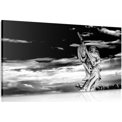 Obraz anděl s křížem v černobílém provedení - 90x60