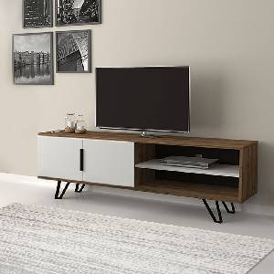 TopMebel ТВ шкаф Foot TopMebel от меламин в орех - бял цвят 160x35x49cm