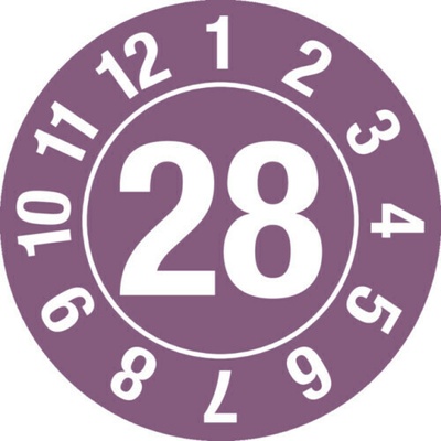 Kontrolná nálepka 28, kruh, fialová, fólia, samolepiaca, 25 mm, BJ = 5 x 15 ks