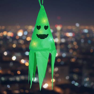 Závesná svietiaca halloweenska dekorácia duch zelená