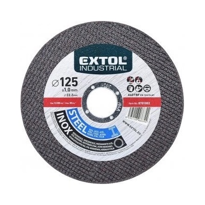 Kotouč řezný na ocel a nerez, EXTOL INDUSTRIAL 125x1,0x22,2 mm, 12200 rpm, balení 1 ks
