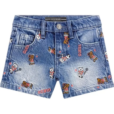 Guess Къси дънкови панталони за момиче покрити с бродирани мечета Guess