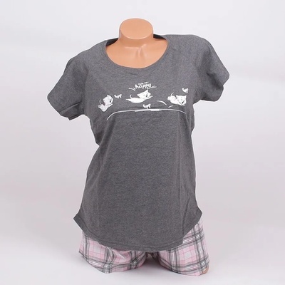 Лятна пижама в тъмносив цвят с котета и кариран десен