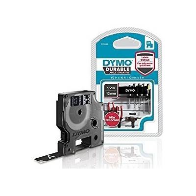DYMO D1 1978365, 12mm x 3m, бял печат/черен фон, перманентна винилова, оригинална лента (1978365)