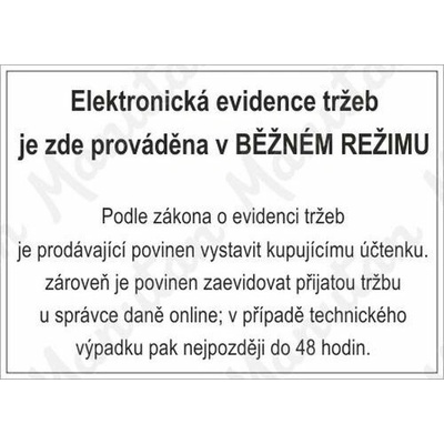 Elektronická evidence tržeb EET, plast 420 x 297 x 0,5 mm A3