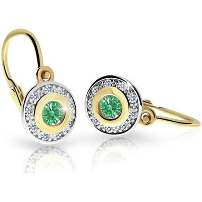 Danfil dětské náušnice C2400 ze žlutého zlata s kamínkem Emerald Green zapínání brizura