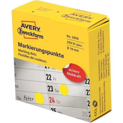 Etikety kruhové 19mm Avery žlté v dispenzore AV003856