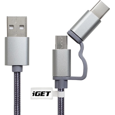 iGET G2V1 USB Micro USB/ USB - C dlouhý pro veškeré mobilní telefony, včetně odolných