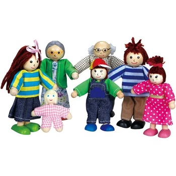 Image 1 of Lelin Toys Комплект дървени кукли, Голямо семейство, 7 части - Lelin Toys