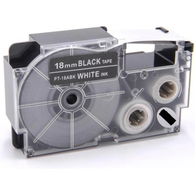 Compatible Съвместима лента с Casio XR-18ABK, 18mm x 8m бял печат / черен фон (XR18ABK)