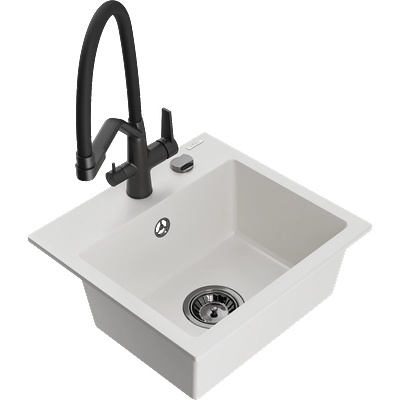 Mexen Milo гранитна мивка с 1 камера и кухненски смесител Duo, бял - 6505-20-671701-70-B (6505-20-671701-70-B)