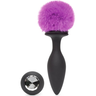 Happy Rabbit Silikónový Vibrujúci Análny Kolík s Chlpáčikom USB 12,7 cm