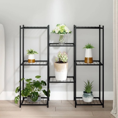 vidaXL Стойка за цветя, 83x25x80 см, черна, желязо (343127)