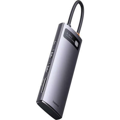Baseus USB-C Metal Gleam Starjoy Series 8-in-1 Hub (WKWG050113) - мултифункционален хъб за свързване на допълнителна периферия за устройства с USB-C (тъмносив)