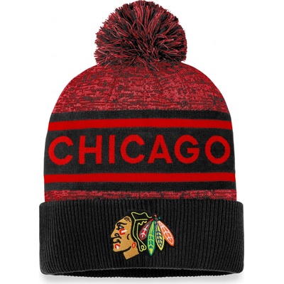 Fanatics pánská zimní čepice Chicago Blackhawks Authentic Pro Rink Heathered Cuffed Pom Knit