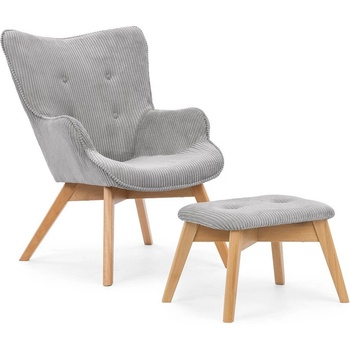 Ropez Сив фотьойл с табуретка от рипсено кадифе Niko - Ropez (Niko Fotel + Hocker tk. Lincoln 86 ( Davis ) Nogi Natura)