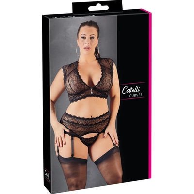 Cottelli Plus Size - Rhinestone Lace Underwear Set (Black)