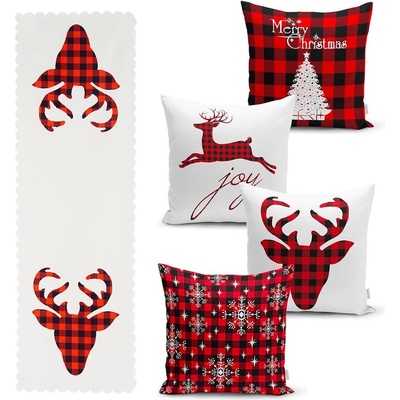Minimalist Cushion Covers Комплект от 4 коледни калъфки за възглавници и покривка за маса Christmas Tartan - Minimalist Cushion Covers (RunnerSet13)