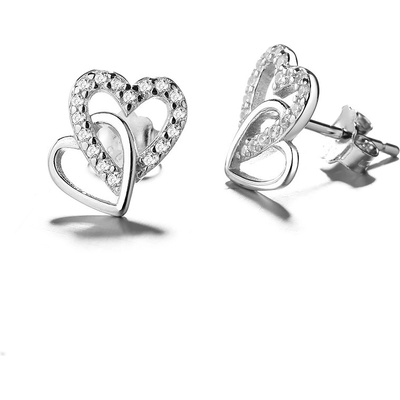 DELIS Сребърни обеци от проба 925, jw757, дизайн на сърце, с родиево покритие (jw757)