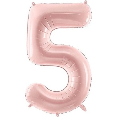 PartyDeco Fóliový balón narozeninové číslo 5 světle růžový 72 cm