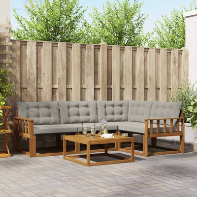 vidaXL Комплект дивани за открито 5 pcs Естествено и светло сиво (3369430)