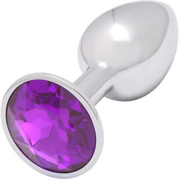 Leopard Сънфо - метален анален плъг с тъмнолилав камък (сребрист)